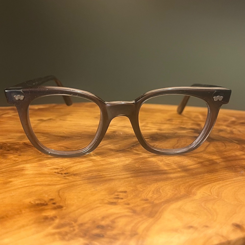 Vintage USS Military Eyeglasses Smoke Grey Acetate 46-22 4 1/2 Horn Rimmed Frame